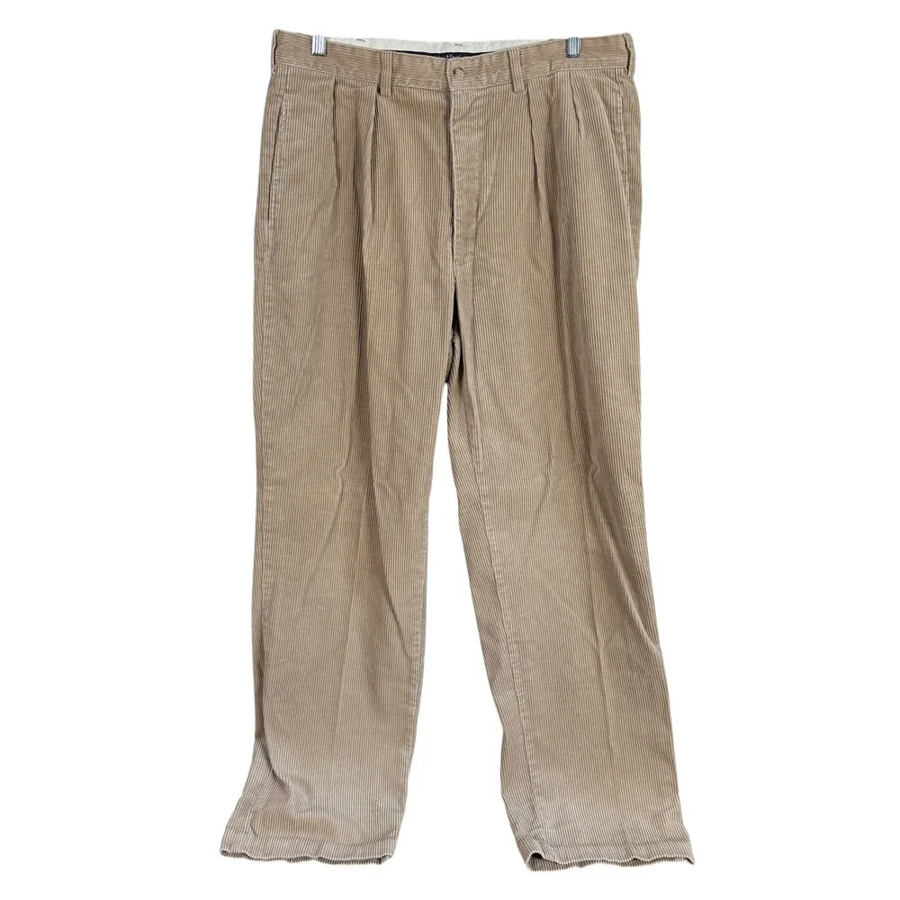 Vintage‎ Polo Ralph Lauren Corduroy Pants 35x32 Tan Double Pleated Straight Leg